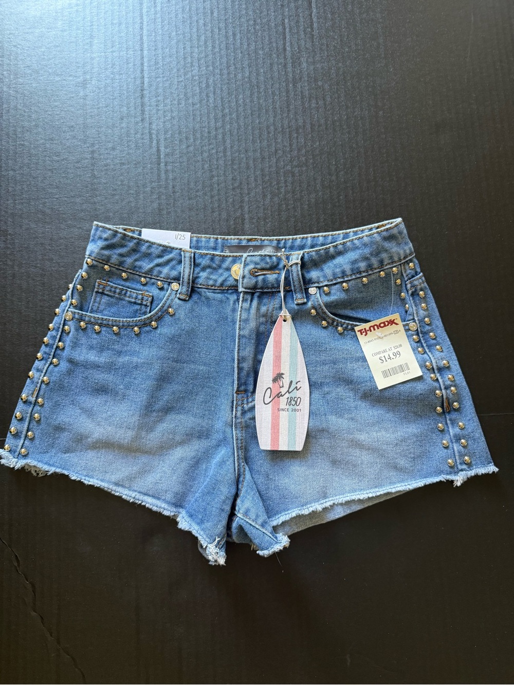 Bella Canvas Light Blue Studded Denim Cutoff Shorts